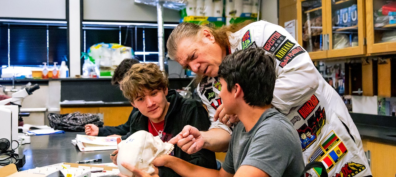 Academy District 20 high school students study anatomy in the classroom.